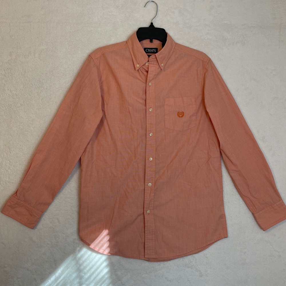 Chaps Button Down Shirt Mens Small Peach Easy Care Long Sleeve Embroidered Logo
